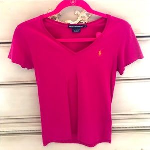 Ralph Lauren hot pink vneck tshirt small